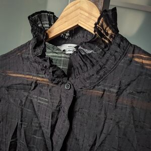 Beautiful Paris Atelier & Other Stories Sheer Black Ruffled Button-Up Blouse -